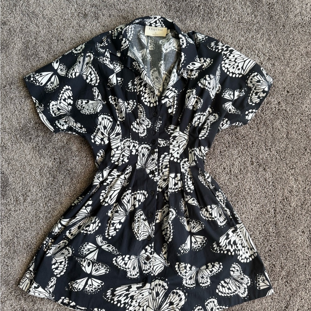 Anthropologie Tobie Exquise Black and White Butterfly Dress XS